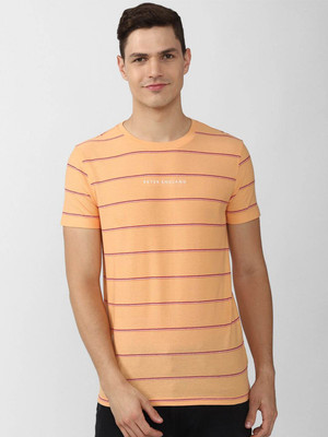 PETER ENGLAND Striped Men Round Neck Yellow T-Shirt