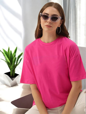 Shonisha Solid Women Round Neck Pink T-Shirt