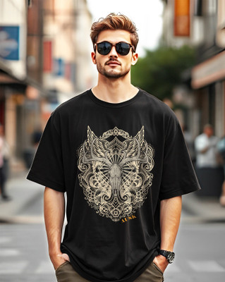 AUSK Printed Men Round Neck Black T-Shirt