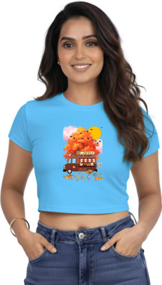 SPACE N OCEAN Graphic Print Women Round Neck Blue T-Shirt