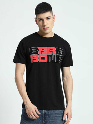 Rare Bond Stuidos Printed Men Crew Neck Black T-Shirt