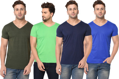 JB Jangoboy Solid Men V Neck Multicolor T-Shirt