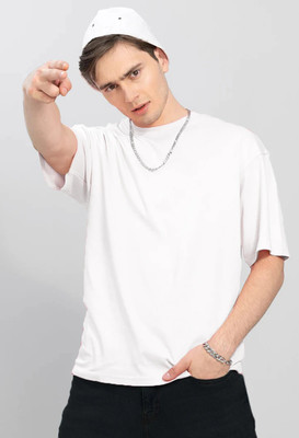 HOC Solid Men Round Neck White T-Shirt