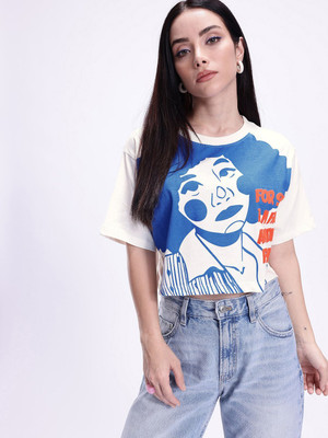 Kook N Keech Printed Women Round Neck White T-Shirt