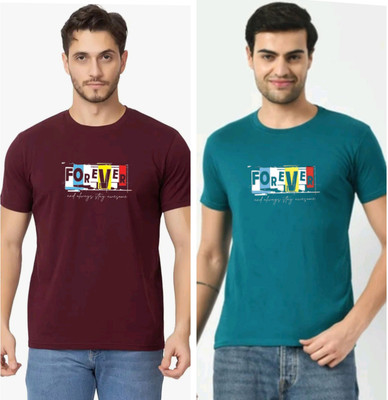 SAANVI CREATION Printed Men Round Neck Maroon, Green T-Shirt