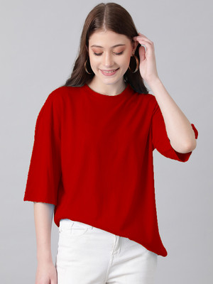 KOTTY Solid Women Round Neck Red T-Shirt