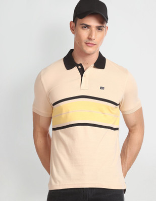 Arrow Sport Striped Men Polo Neck Beige T-Shirt