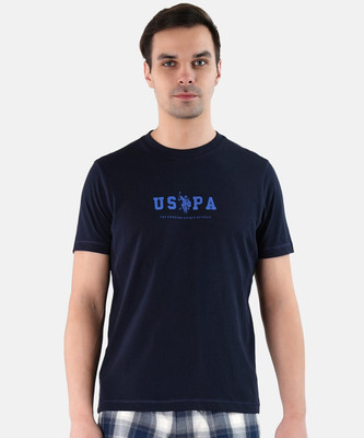 U.S. POLO ASSN. Printed, Typography Men Round Neck Navy Blue T-Shirt