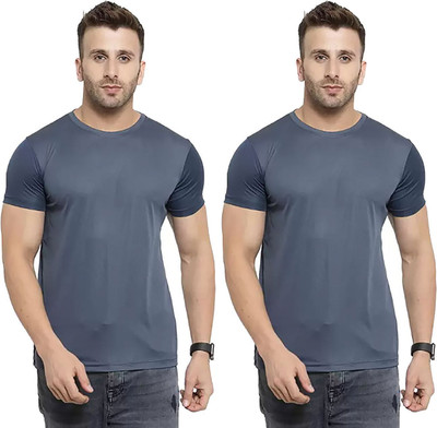 RIVAAZ Collections Solid Men Round Neck Grey T-Shirt