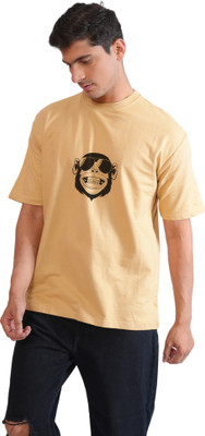 Urban Flaunt Printed Men Crew Neck Beige T-Shirt