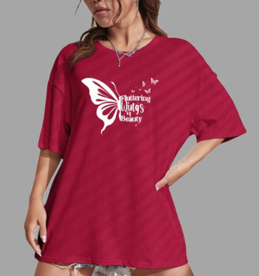 HouseOfCommon Printed Women Round Neck Beige T-Shirt