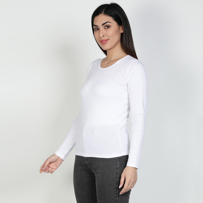 Signora Fashions Solid Women Round Neck White T-Shirt