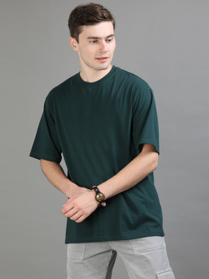 Bushirt Self Design Men Round Neck Dark Green T-Shirt