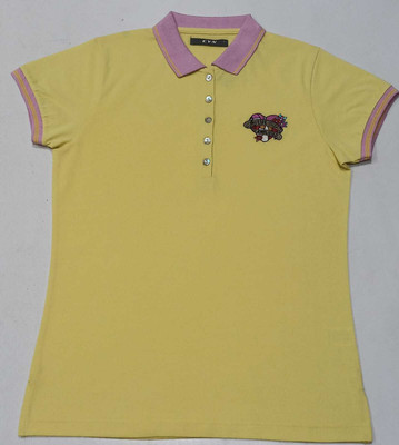 MARRINER Printed Women Polo Neck Yellow T-Shirt