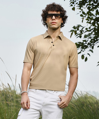 CAMPUS SUTRA Solid Men Round Neck Beige T-Shirt