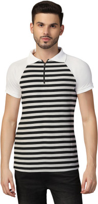 Blisstone Striped Men Polo Neck Black T-Shirt