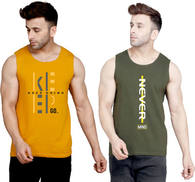 SLOWLORIS Printed Men Round Neck Brown, Dark Green T-Shirt