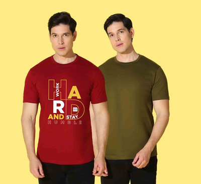 WOOSTRO Solid Men Round Neck Multicolor T-Shirt