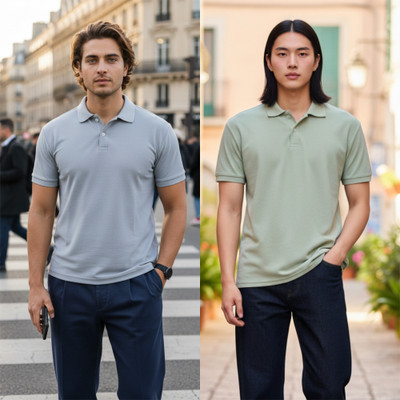 HILFIRE REGION Solid Men Polo Neck Grey, Green T-Shirt