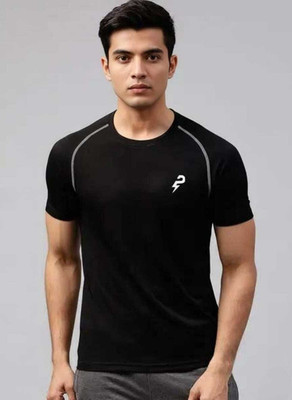 Praume Solid Men Round Neck Black T-Shirt