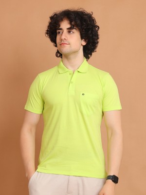 BERRYBLUES Solid Men Polo Neck Green T-Shirt