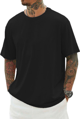 DISINVENT Solid Men Round Neck Black T-Shirt
