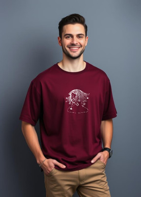 UrGear Printed Men Round Neck Maroon T-Shirt