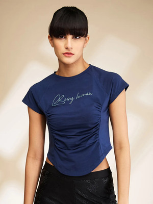 BEING HUMAN Self Design Women Round Neck Blue T-Shirt