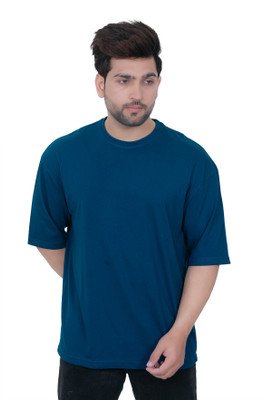 CODE-9 Solid Men Round Neck Blue T-Shirt