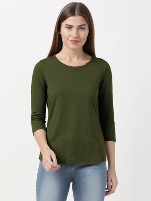 Smart Colors Solid Women Round Neck Dark Green T-Shirt