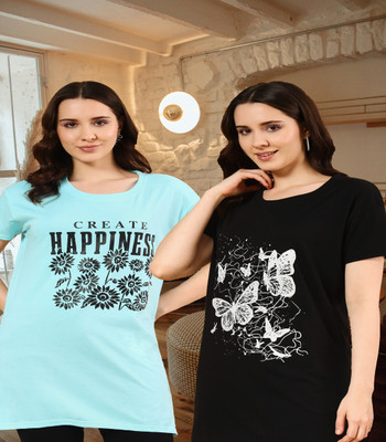 HouseOfCommon Graphic Print Women Crew Neck Multicolor T-Shirt