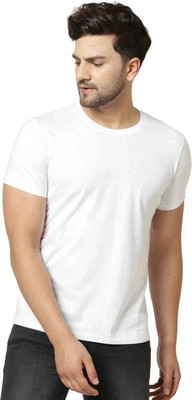 Printcomet Solid Men Round Neck White T-Shirt