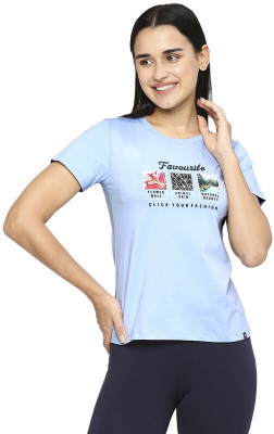 Laasa Sports Printed, Typography Women Round Neck Blue T-Shirt