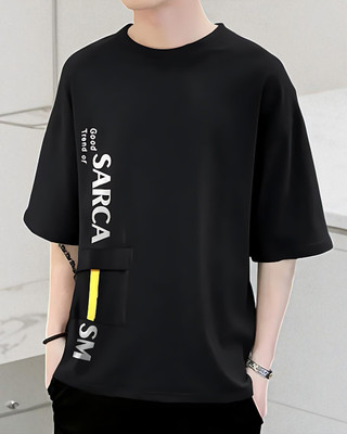 FASHIUM Printed Men Round Neck Black T-Shirt
