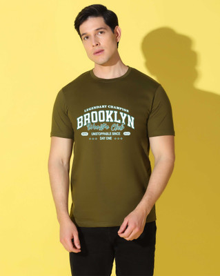 WOOSTRO Printed Men Round Neck Dark Green T-Shirt