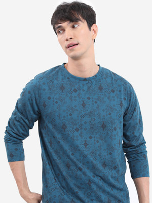 HIGHLANDER Printed Men Round Neck Blue T-Shirt