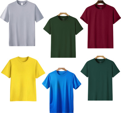 lalita creation Solid Men Round Neck Blue, Yellow, Maroon, Silver, Green, Dark Green T-Shirt