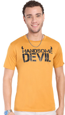 Go Devil Printed Men Round Neck Yellow T-Shirt