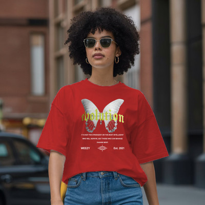 HouseOfCommon Graphic Print Women Round Neck Red T-Shirt