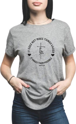 Witty Curls Printed Women Round Neck Grey T-Shirt