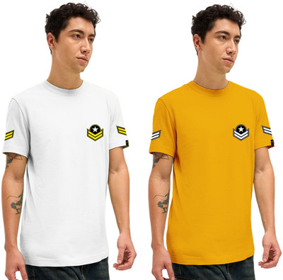 LazyChunks Solid Men Round Neck Yellow, White T-Shirt
