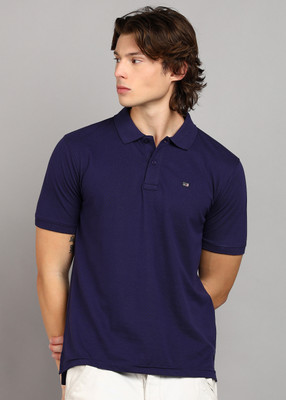 ARROW Solid Men Polo Neck Dark Blue T-Shirt