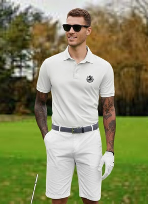 Siya Fashion Printed Men Polo Neck White T-Shirt