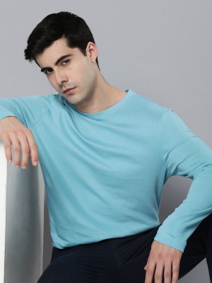 ether Solid Men Round Neck Blue T-Shirt