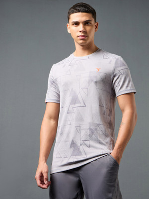 TECHNOSPORT Printed Men Round Neck Grey T-Shirt