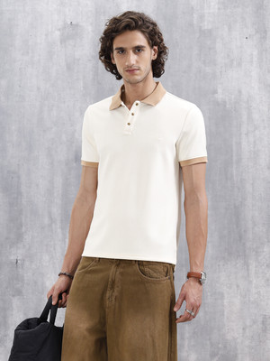 WROGN Self Design Men Polo Neck White T-Shirt