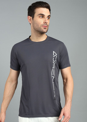 Adrenex Printed Men Round Neck Grey T-Shirt