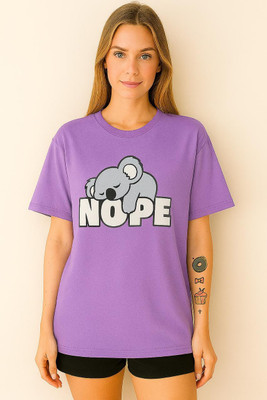 AdvibaFashion Graphic Print Women Round Neck Purple T-Shirt