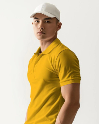 Scoot Prints Solid Men Polo Neck Yellow T-Shirt