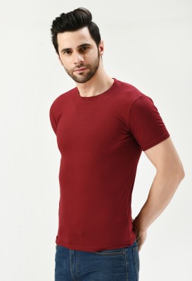 Nael Fashion Solid Men Round Neck Maroon T-Shirt